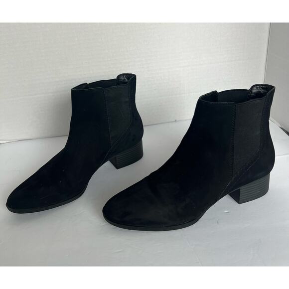 Alex Marie Black Suede Leather Chelsea Pull On Stretch Band Sides Ankle Boots 8M - Picture 1 of 10